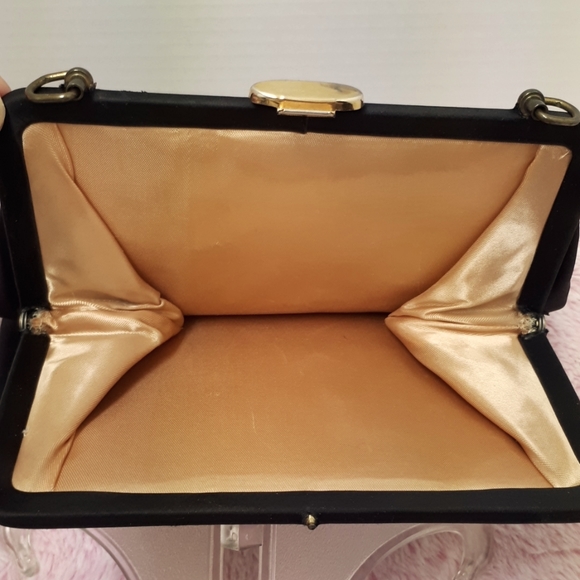 Vintage Black Satin Evening Clutch - Picture 3 of 5